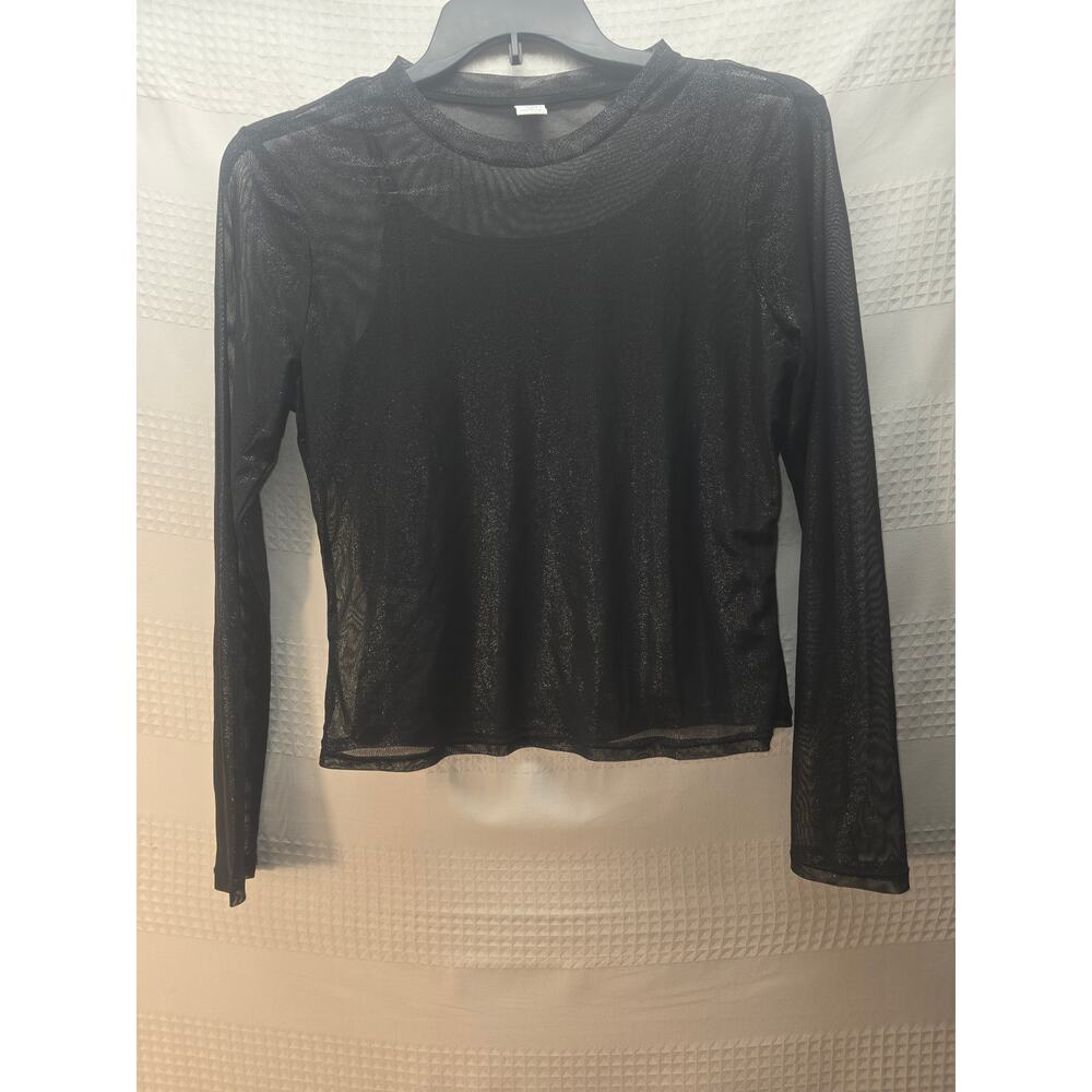 Tinsel Town Shirt Womens Size XL Black Sheer Long Sleeve Camisole Insert